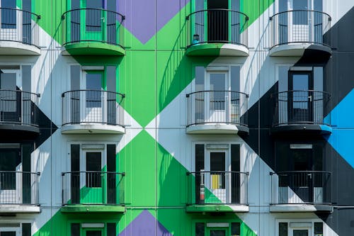 Geometric Pattern on the Facade of an Apartment Building in Amsterdam