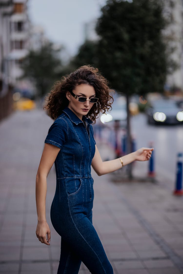 Model In Denim Onesie