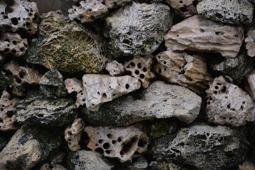 Close-up of Rough Stones with Holes