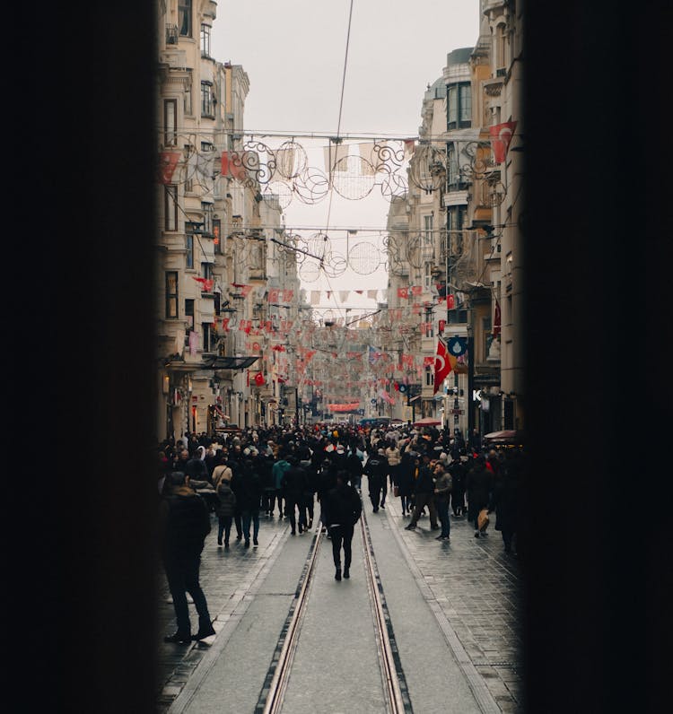 View Of A Crowded Istiklal Avenue In Istanbul, Turkey 