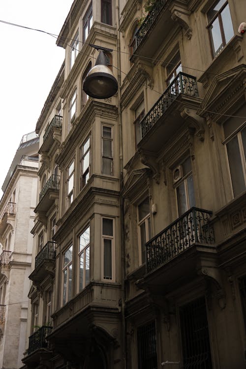 Low Angle Shot of an Old Apartment Building with Balconies 