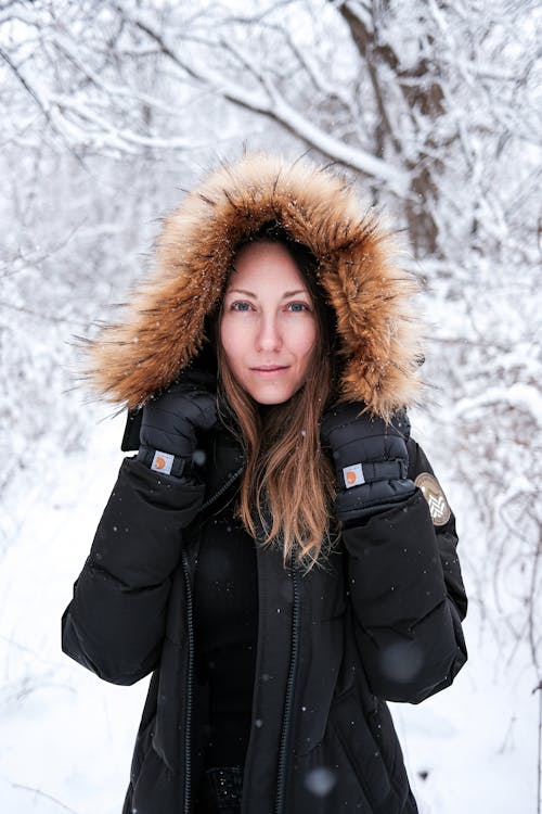 Woman in Black Jacket in Winter