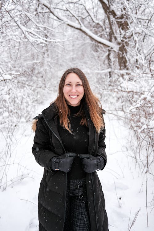 Smiling Woman in Jacket in Winter