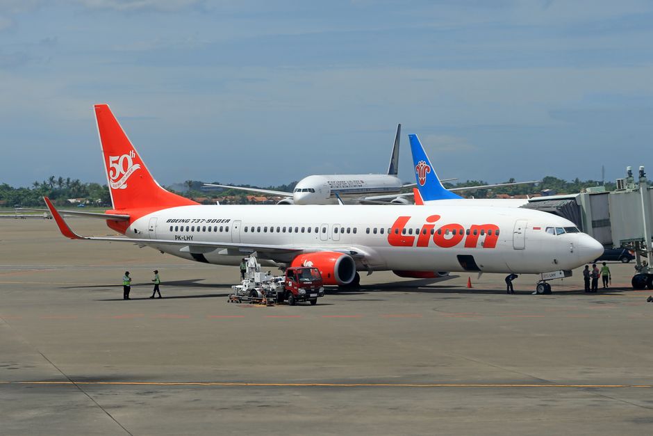 emergency dog boarding The Woodlands - Lion Air Boeing 737 on tarmac with ground crew at an airport.