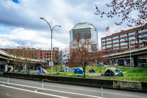 Tents in Downtown of Portland, Oregon, USA