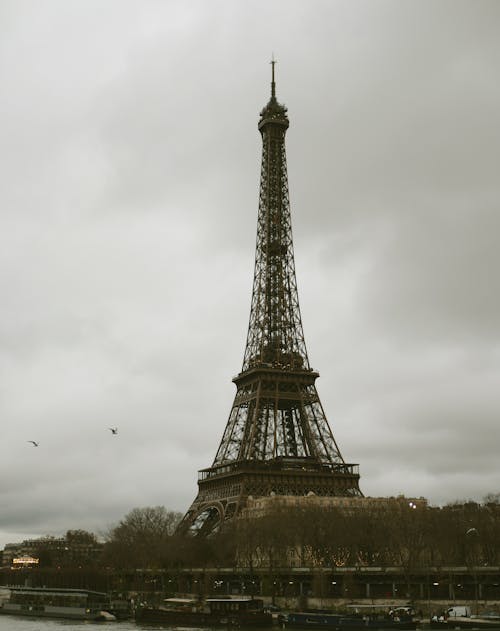 Eiffel Tower in Paris, France on Cloudy Day
