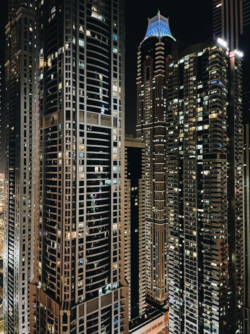 Illuminated Skyscrapers Downtown Dubai at Night 