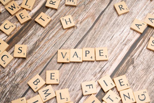 The word vape is spelled out in scrabble letters