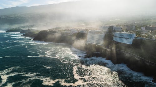 Birds Eye View of the Puerto de la Cruz Coastline, Tenerife, Canary Islands, Spain