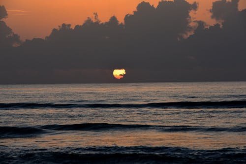 View of Waves on the Sea at Sunset