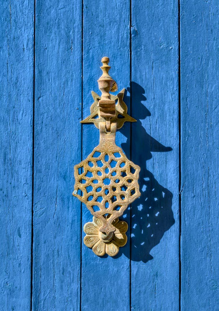 Door Knocker In Blue Wood