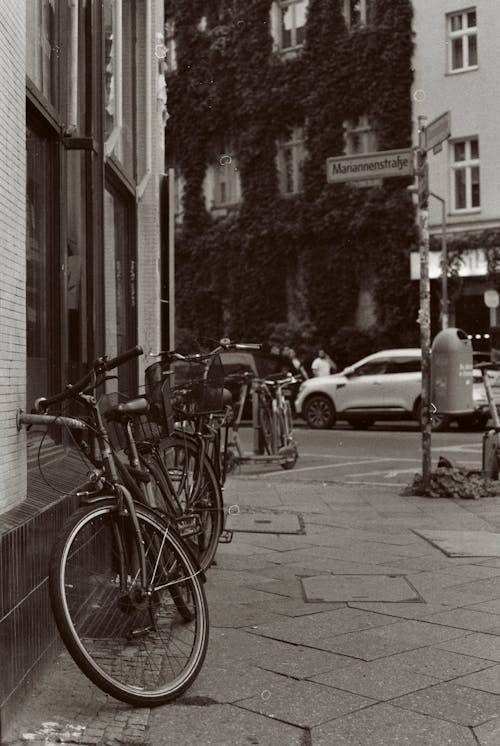 Bikes by the Street in Black and White 