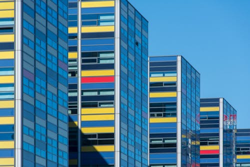 A Row of Colorful, Modern Office Buildings in Leiden, Netherlands 