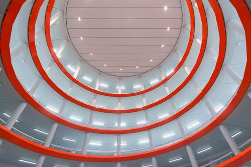 Free Interior view of Lammermarkt Parking in Leiden showcasing its circular design. Stock Photo