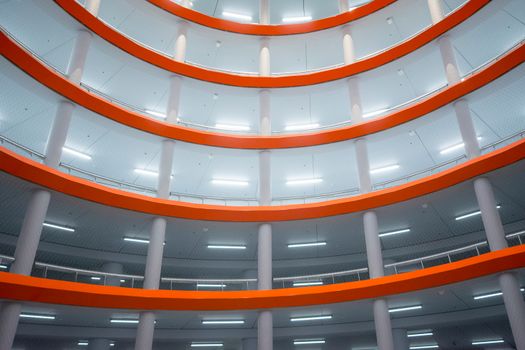 Interior view of contemporary multi-storey car park in Leiden, featuring unique design elements.