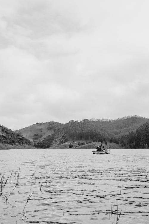 Boat on Lake in Black and White