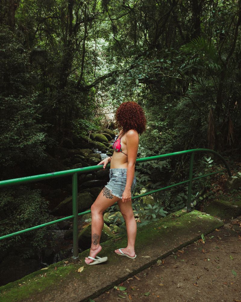 Woman in Bikini on Steps in Forest · Free Stock Photo