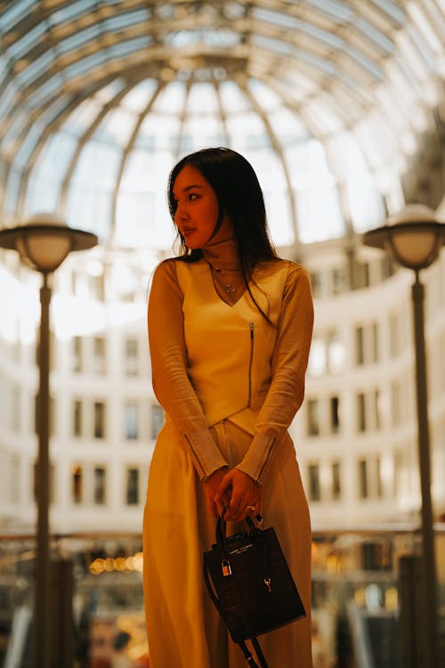 Portrait of Woman in Dress and with Bag