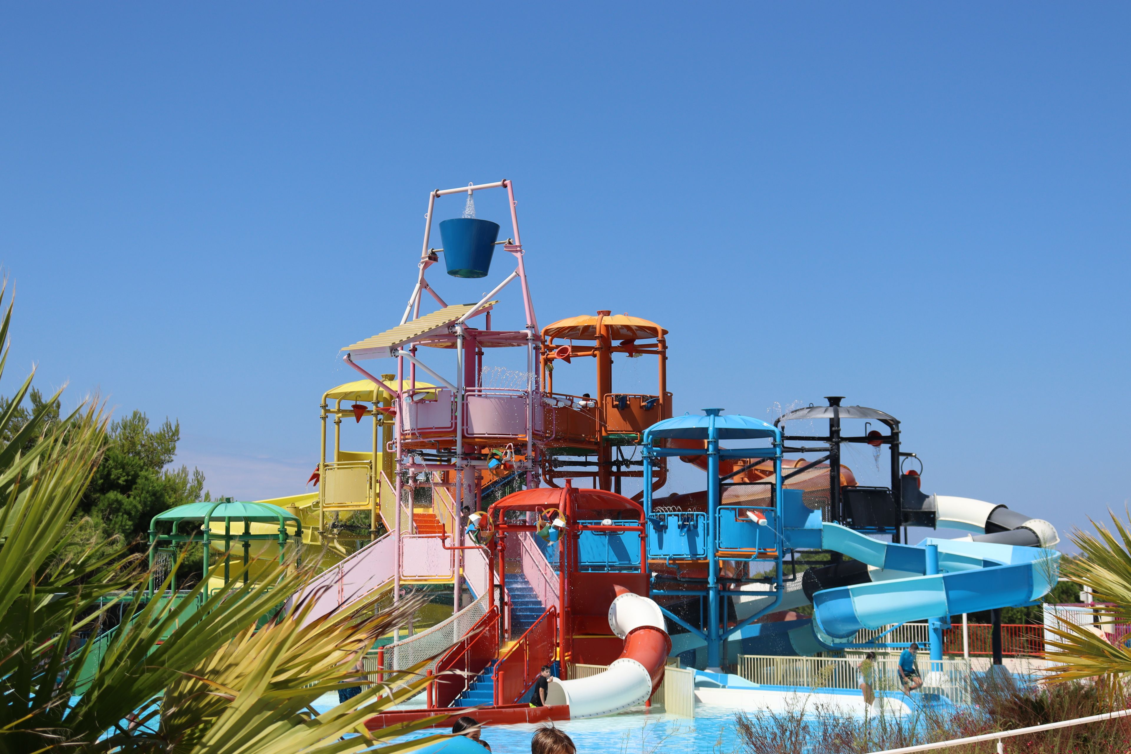 On-site waterpark with slides and a giant tipping bucket at a Gold Coast family resort in Surfers Paradise
