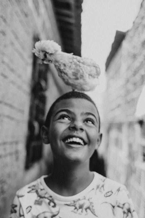 Cheerful Boy in Black and White