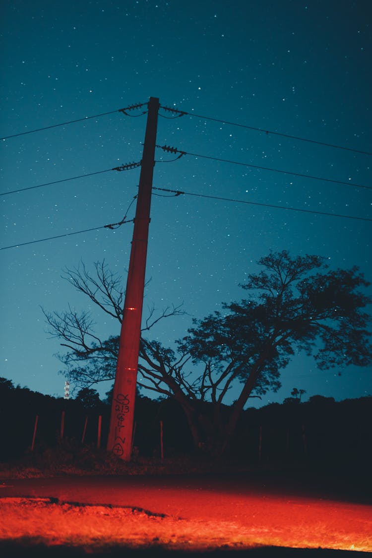 Electricity Post At Night