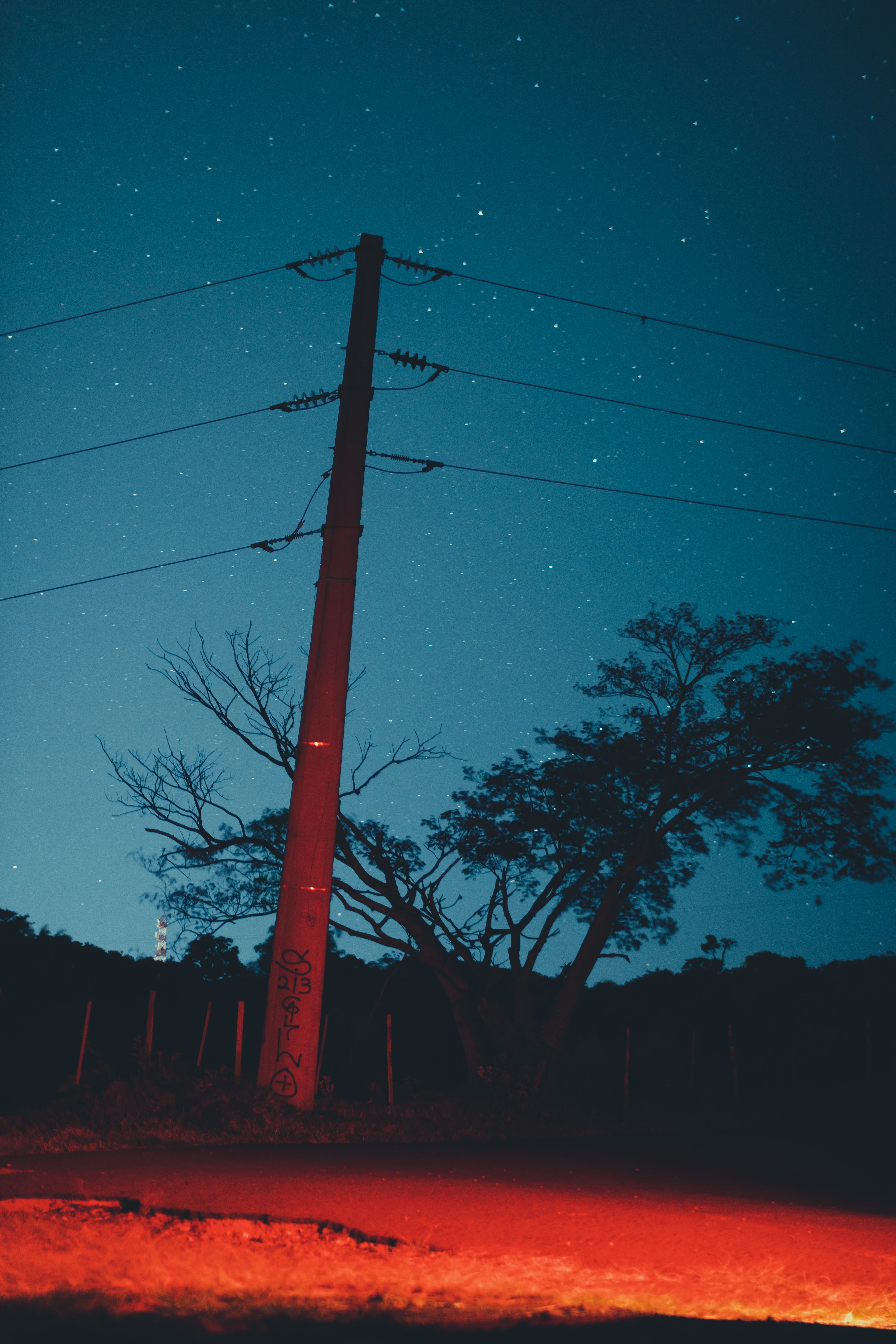 Electricity Post at Night · Free Stock Photo