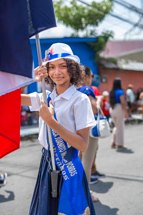 Teenage Girl Holding Flag of Costa Rica