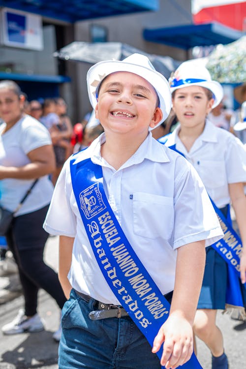 School Children Marching on the Street in the Independence Day Parade in Costa Rica