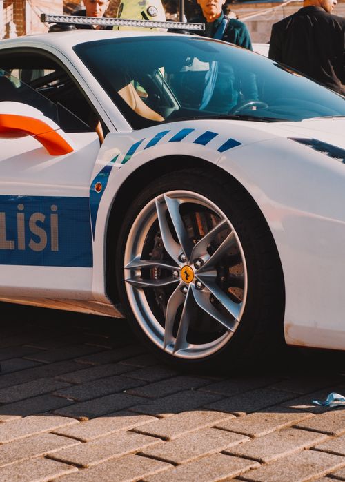 Free Close-up of a Ferrari sports car as a police vehicle in Istanbul, Turkey. Stock Photo