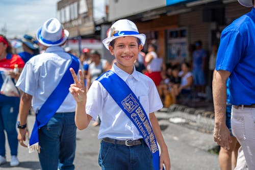 School Children Marching on the Street in the Independence Day Parade in Costa Rica