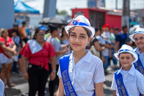 School Children Marching on the Street in the Independence Day Parade in Costa Rica