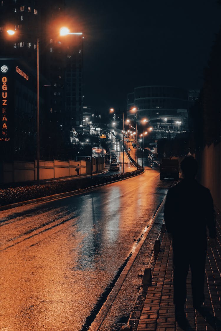 Empty Street In City In Turkey At Night