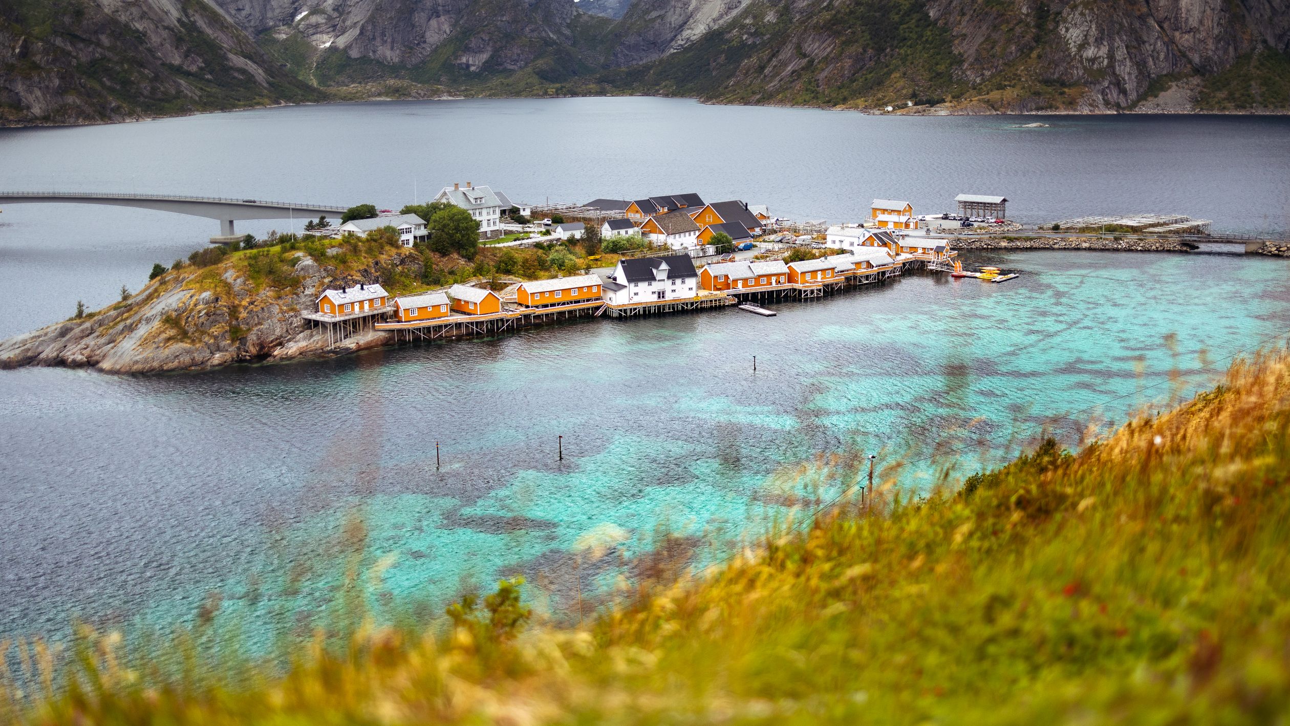 Charming fishing village with colorful houses on Lofoten Islands, Norway.