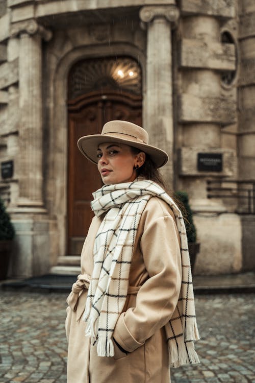 Portrait of Woman in Hat, Scarf and Coat