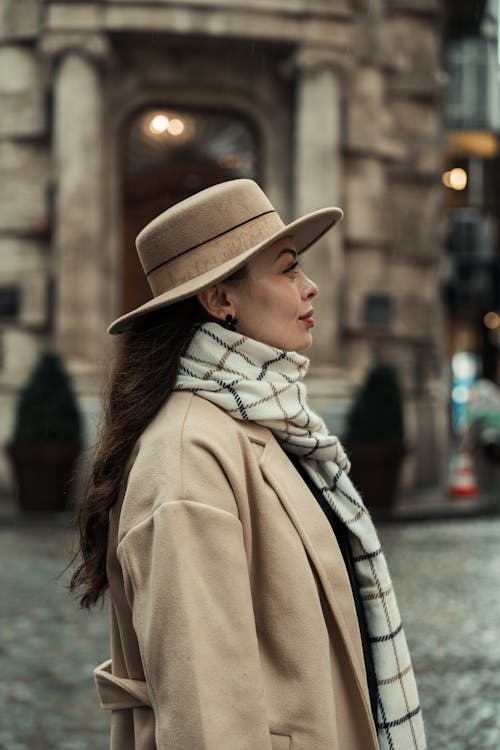 Woman in Coat, Hat and Scarf