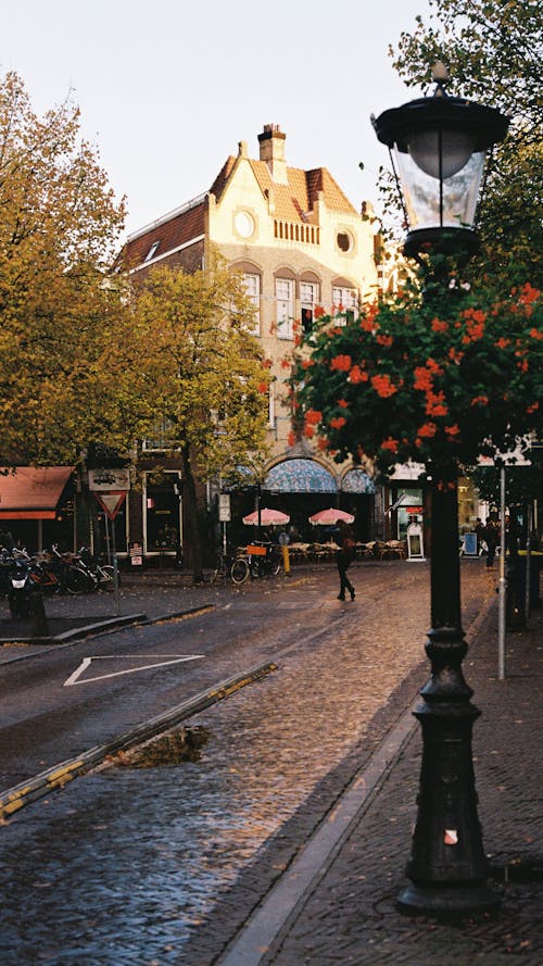 People Walking on Paved Street in Old Town