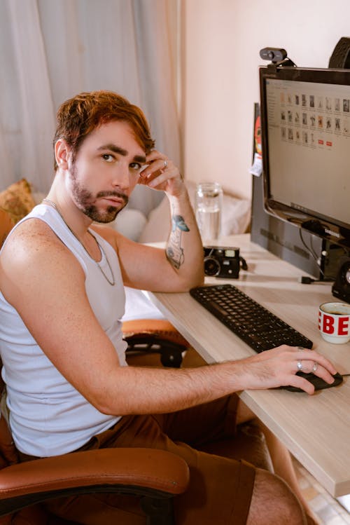 Free Man Working from Home Stock Photo