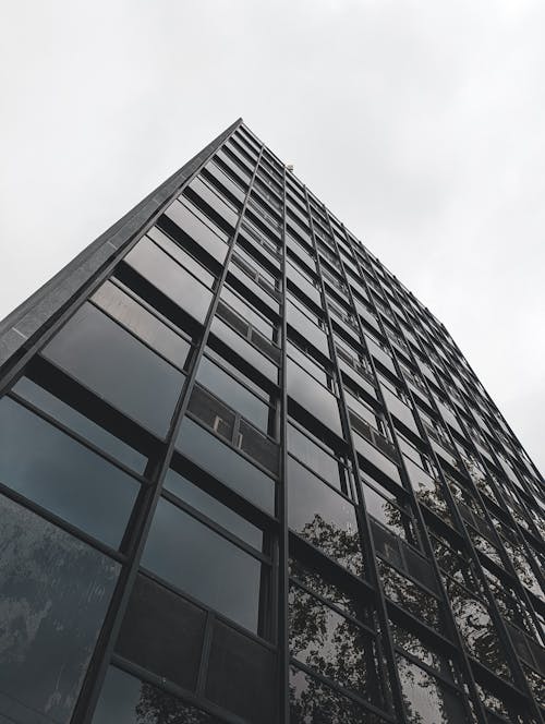 Kostenloses Stock Foto zu aufnahme von unten, bürogebäude, fenster