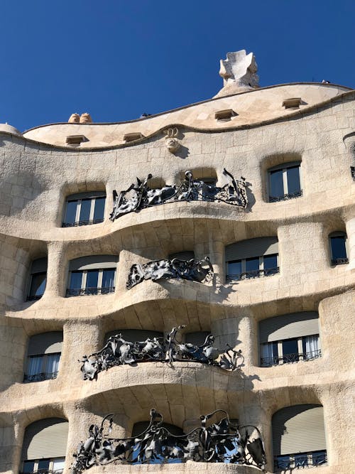 Facade of Casa Mila in Barcelona, Spain 