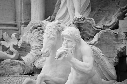 Black and White Photo of the Fontana dei Quattro Fiumi, Rome, Italy 