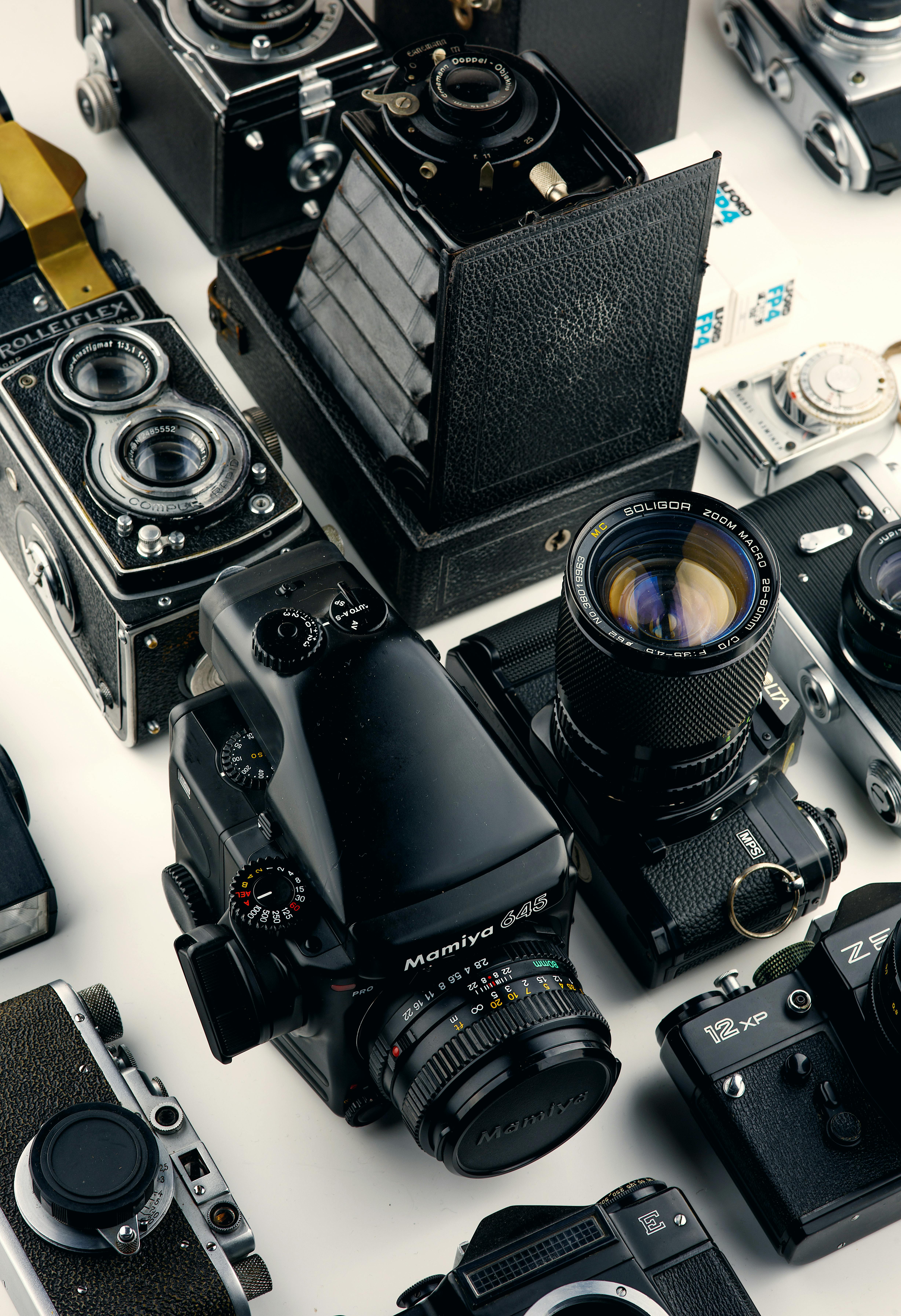 assorted black cameras