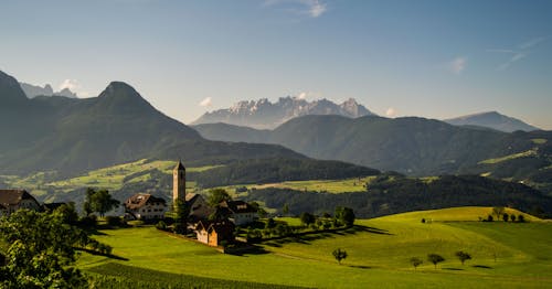 Village in Green Valley in Dolomites