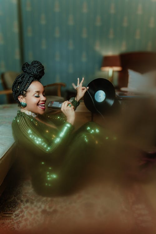 Singing Woman with Vinyl Record