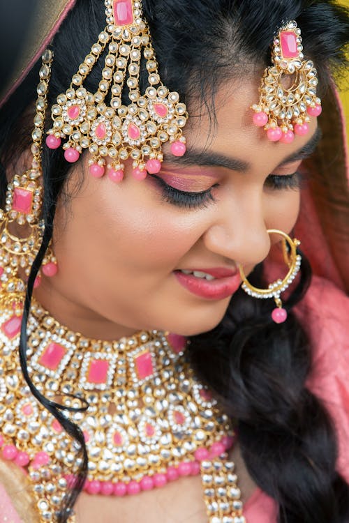 Young Bride Wearing Traditional Clothing and Jewelry 