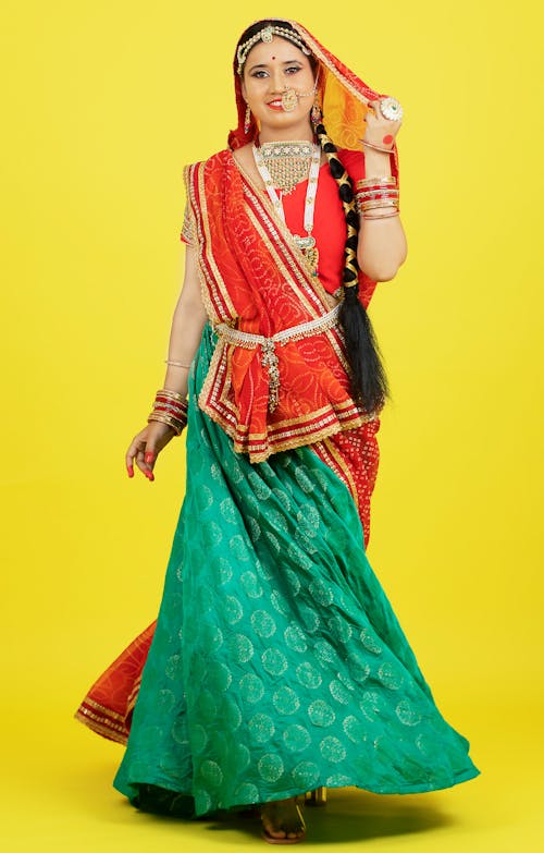 Model Wearing Traditional Costume and Jewelry