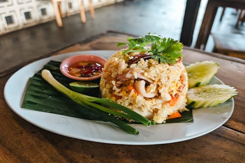 Free Rice and Vegetables on a Plate  Stock Photo