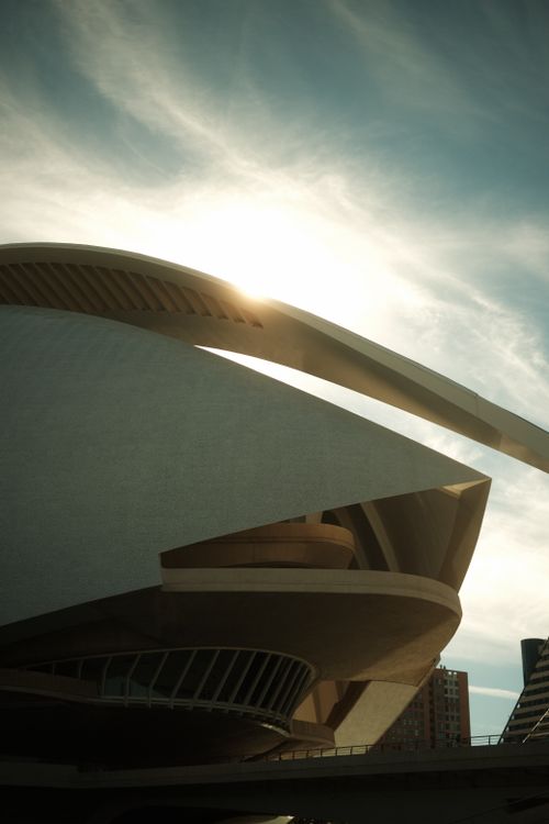 Free Futuristic architectural marvel in Valencia, Spain, captured at sunset with stunning light and shadows. Stock Photo