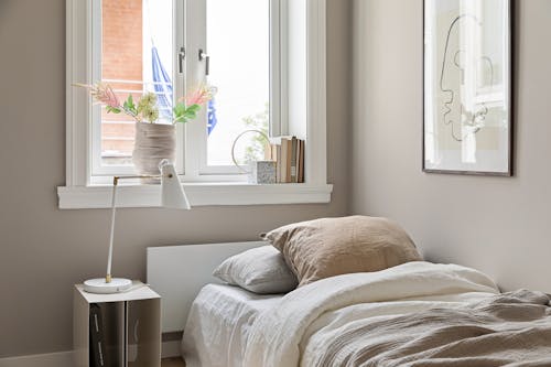 Free Interior of a Modern, Minimalist Bedroom  Stock Photo