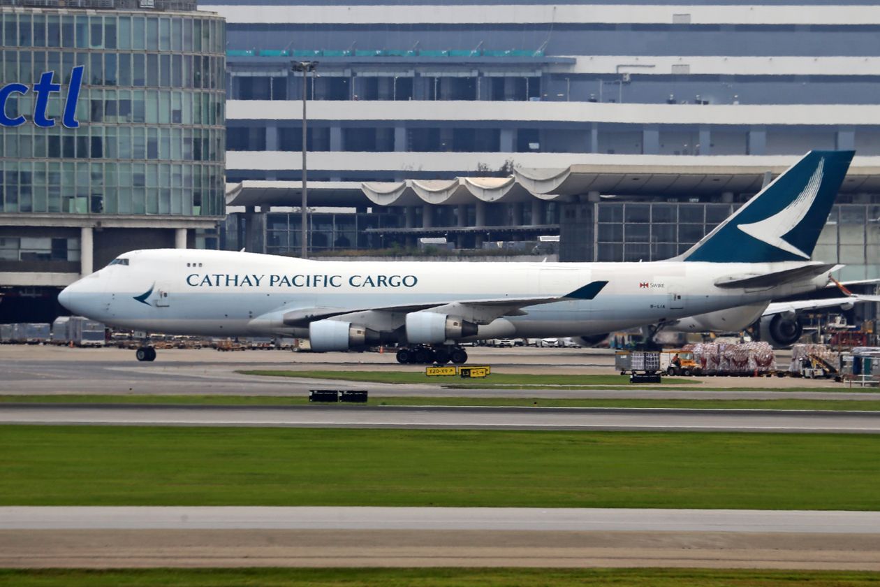 Boeing cargo airplane on the airport tarmac