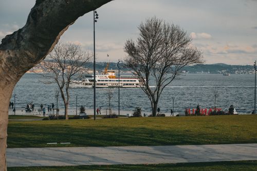 Free Scenic view of a ferry on the Bosporus in Istanbul, showcasing city life and beautiful waters. Stock Photo